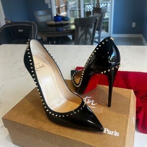 Christian Louboutin Anjalina 120MM spiked black & gold patent pumps